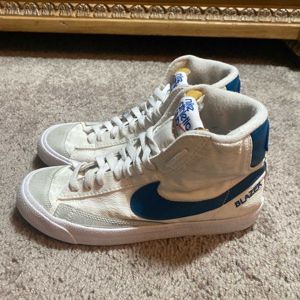 Nike Blazer Mid White And Blue Athletic Shoes